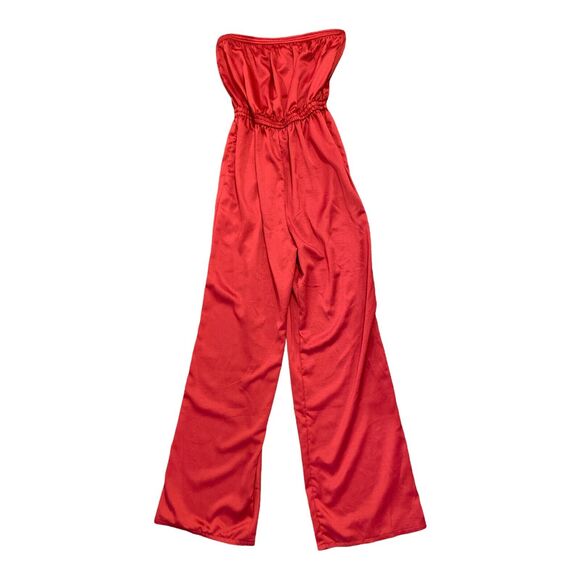 Urban Outfitters Strapless Jumpsuit Red Wine Small UO‎ Pockets Wide Leg - Picture 5 of 5